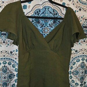 Olive Babydoll Flutter Sleeve Top - Vixen by Micheline Pitt